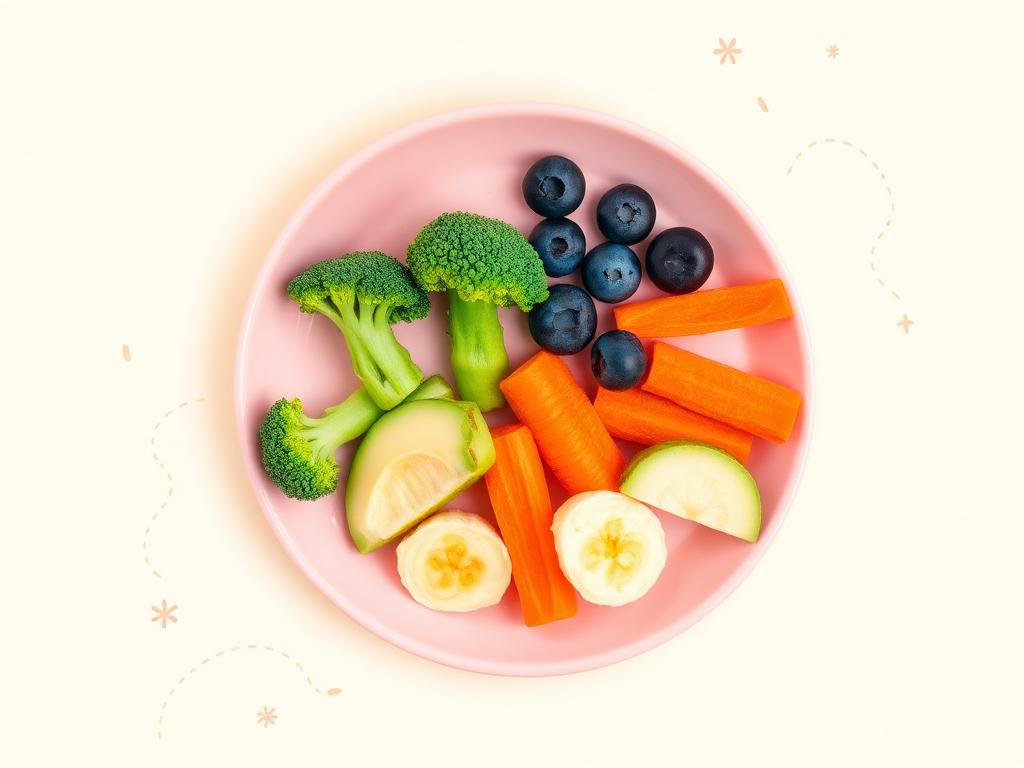 Pratinho colorido com legumes e frutas para bebês